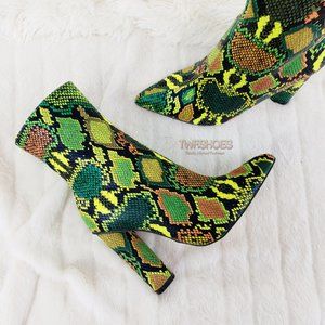 Lime Green Multi 4" Chunky High Heel Ankle Boots